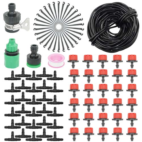 XLX Garden Irrigation Kit Adjustable Misting Drippers Atomizing Connect with Tee Connector and 82FT25M Black Tube DIY Saving Water Automatic Irrigation Equipment Emitter Drip System for Garden Lawn